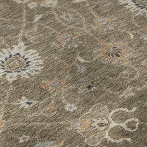 HomeRoots 8' Elegant Brown, Beige & Copper Floral Washable Round Rug - UV Protected & Stain Resistant Design 686099