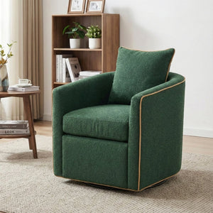 English Elm Swivel Barrel Accent Chair Boucle Upholstered with 360 Base for Living Room Corners Green N763P376127F