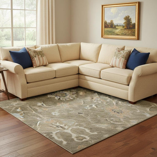 HomeRoots 8' X 10' Floral Area Rug - Brown, Beige & Copper - Stain-Resistant, UV-Protected, Durable Design 686100
