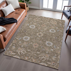 HomeRoots 9' X 12' Floral Area Rug in Brown, Beige & Copper – Washable, UV-Protected, Durable & Stylish Decor 686101