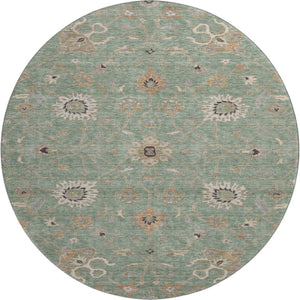 HomeRoots 8' Elegant Artichoke Green Round Rug with Floral Design - Washable, UV Protected & Durable for Homes 686105