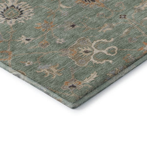 HomeRoots 8' Elegant Artichoke Green Round Rug with Floral Design - Washable, UV Protected & Durable for Homes 686105