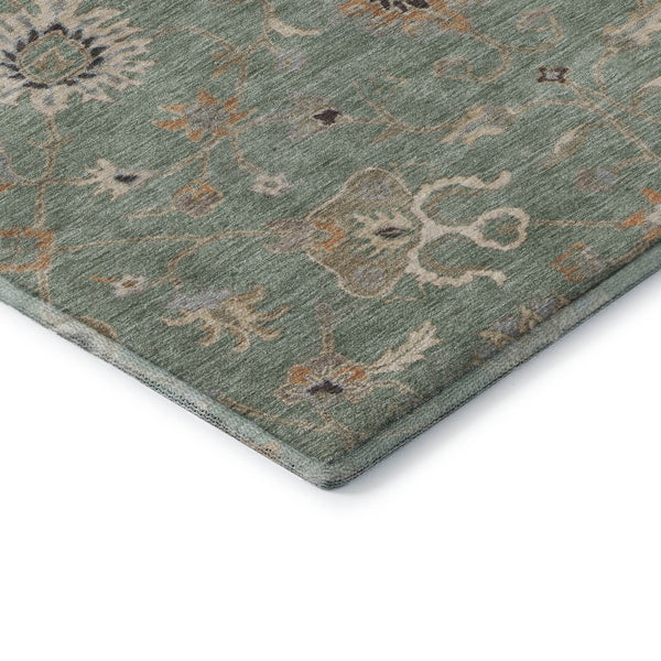 HomeRoots 8' Elegant Artichoke Green Round Rug with Floral Design - Washable, UV Protected & Durable for Homes 686105