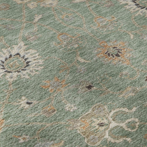 HomeRoots 8' Elegant Artichoke Green Round Rug with Floral Design - Washable, UV Protected & Durable for Homes 686105