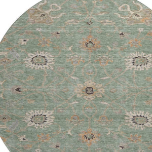 HomeRoots 8' Elegant Artichoke Green Round Rug with Floral Design - Washable, UV Protected & Durable for Homes 686105