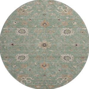 HomeRoots 8' Elegant Artichoke Green Round Rug with Floral Design - Washable, UV Protected & Durable for Homes 686105