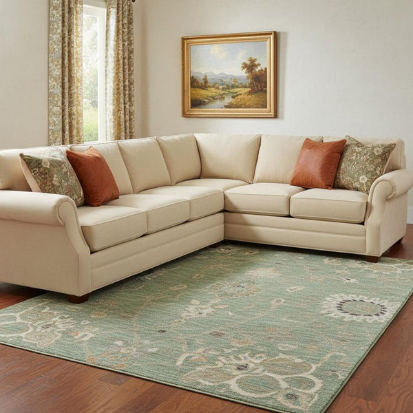 HomeRoots 8' X 10' Artichoke Green Floral Area Rug - Washable, Stain Resistant, Durable with UV Protection 686106