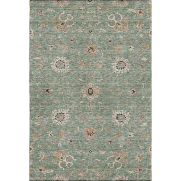 HomeRoots 8' X 10' Artichoke Green Floral Area Rug - Washable, Stain Resistant, Durable with UV Protection 686106