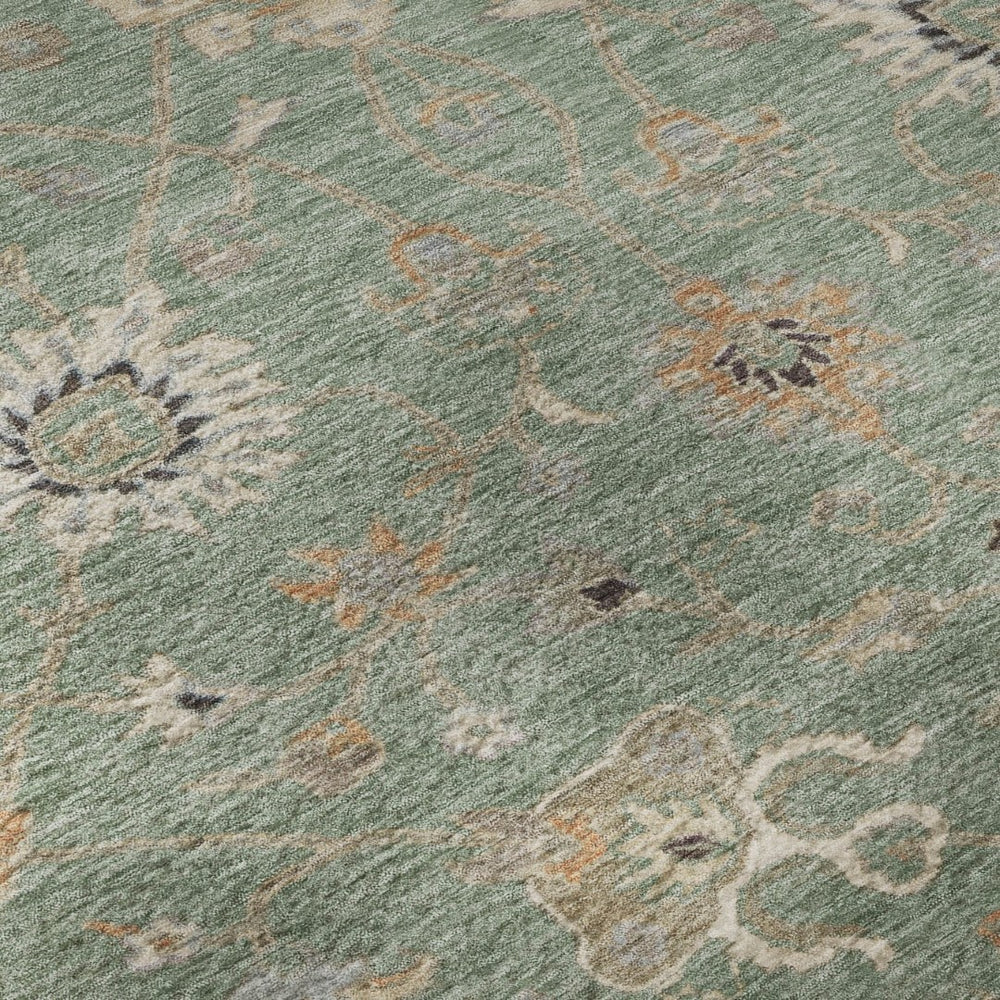 HomeRoots 9' X 12' Artichoke Green Floral Area Rug - Washable, UV-Protected, Stain-Resistant for Easy Care! 686107