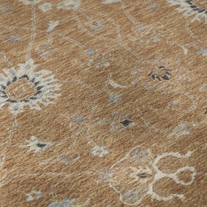 HomeRoots 8' Floral Washable Round Rug in Copper Beige & Denim Blue – UV Protected, Stain Resistant, Durable Design 686111