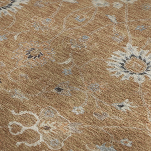 HomeRoots 8' X 10' Floral Area Rug in Copper Beige & Denim Blue – Washable, Stain-Resistant, UV Protected Design 686112