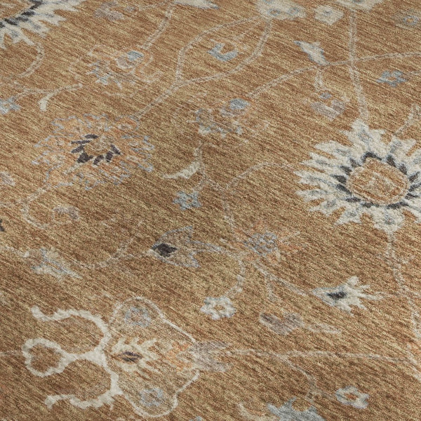 HomeRoots 8' X 10' Floral Area Rug in Copper Beige & Denim Blue – Washable, Stain-Resistant, UV Protected Design 686112