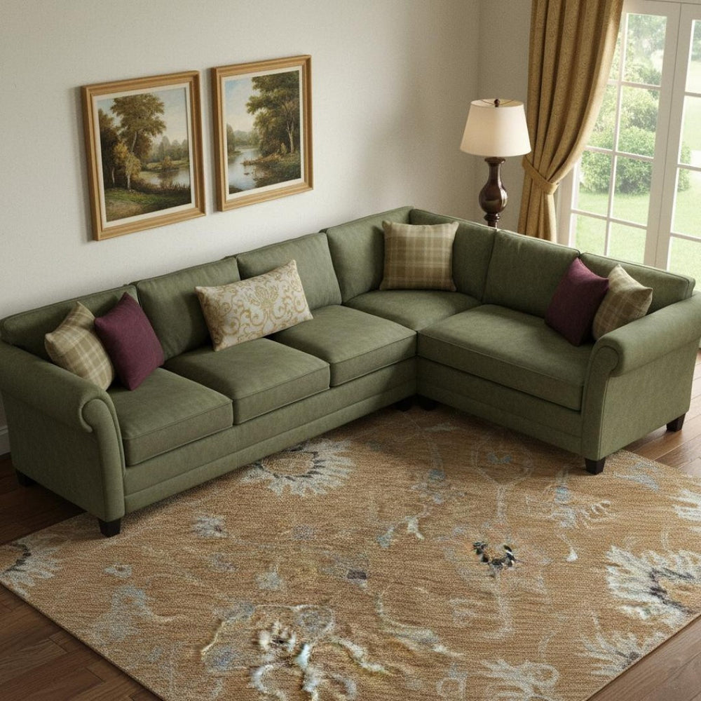 HomeRoots 9' X 12' Floral Area Rug in Copper Beige & Denim Blue - Durable, Washable, UV Protected for Homes 686113