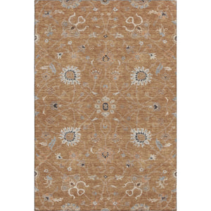 HomeRoots 10' Copper Beige & Denim Blue Floral Area Rug - Washable, UV Protected, Ideal for High-Traffic Spaces 686114