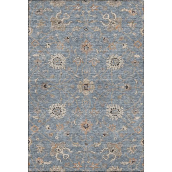 HomeRoots 5' X 8' Denim Blue, Beige & Copper Floral Area Rug - Washable, UV Protected & Stain Resistant Design 686116