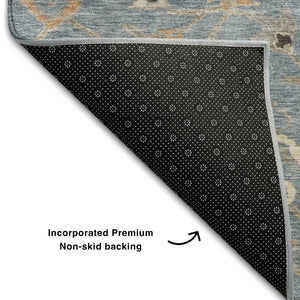 HomeRoots 5' X 8' Denim Blue, Beige & Copper Floral Area Rug - Washable, UV Protected & Stain Resistant Design 686116