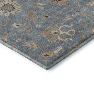HomeRoots 5' X 8' Denim Blue, Beige & Copper Floral Area Rug - Washable, UV Protected & Stain Resistant Design 686116