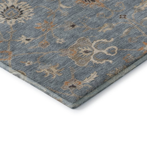 HomeRoots 5' X 8' Denim Blue, Beige & Copper Floral Area Rug - Washable, UV Protected & Stain Resistant Design 686116