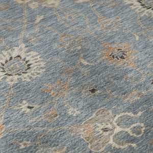 HomeRoots 5' X 8' Denim Blue, Beige & Copper Floral Area Rug - Washable, UV Protected & Stain Resistant Design 686116