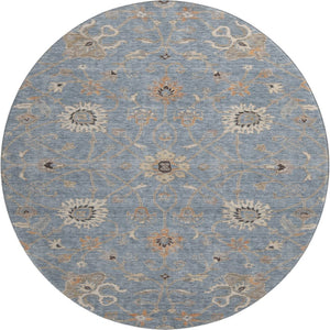 HomeRoots 8' Stylish Denim Blue and Beige Floral Round Rug - Washable, UV Protected, Ideal for High-Traffic Areas 686117