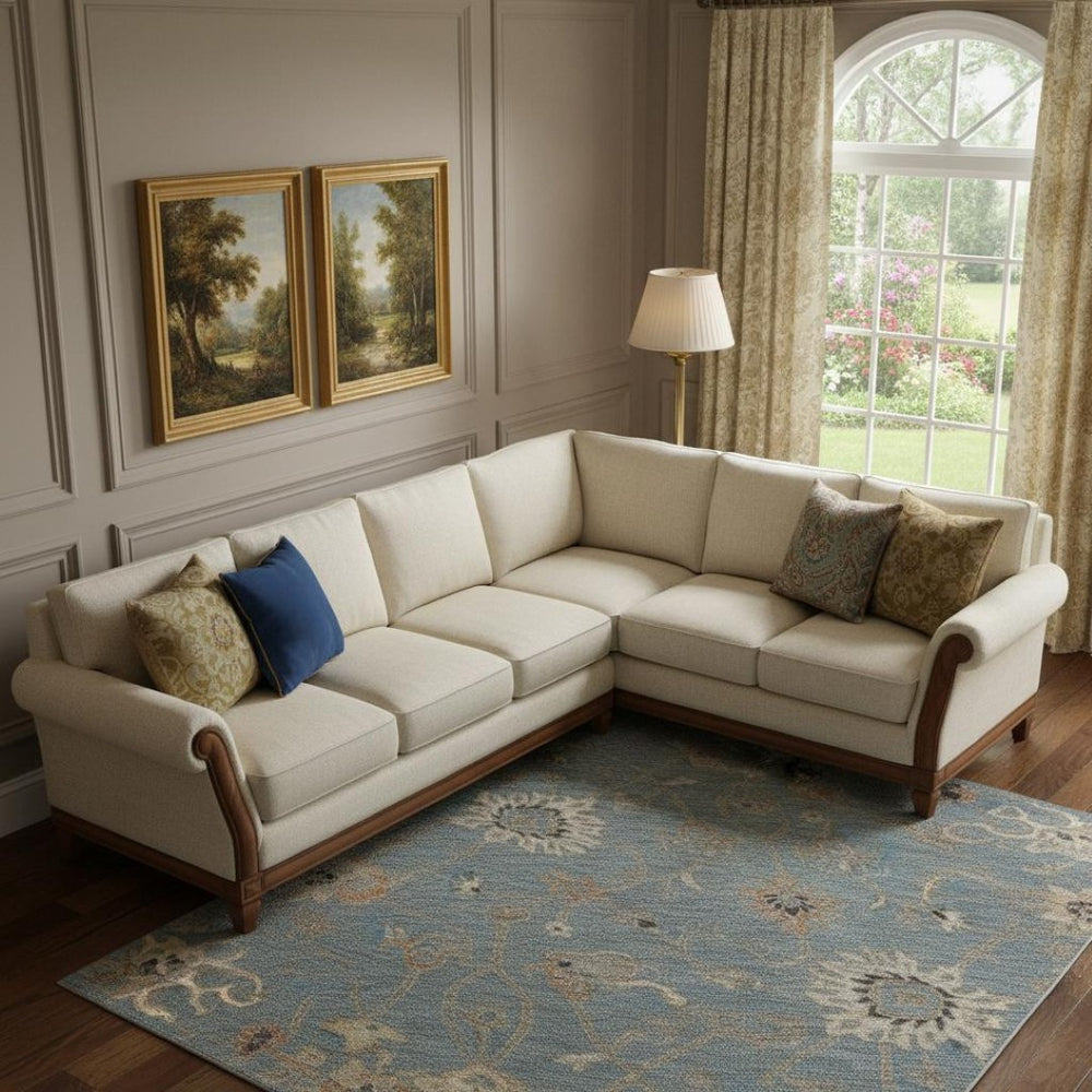 HomeRoots 9' X 12' Washable Denim Blue Floral Area Rug with Copper Accents – Durable, UV Protected & Pet Friendly! 686119