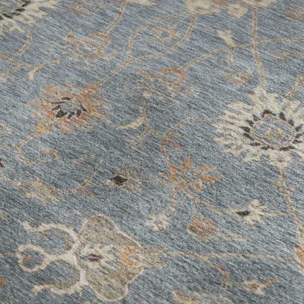 HomeRoots 9' X 12' Washable Denim Blue Floral Area Rug with Copper Accents – Durable, UV Protected & Pet Friendly! 686119
