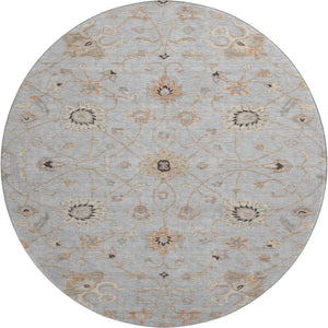 HomeRoots 8' Gray Copper and Silver Floral Round Rug - Washable, UV Protected, Stylish for Family Spaces! 686123