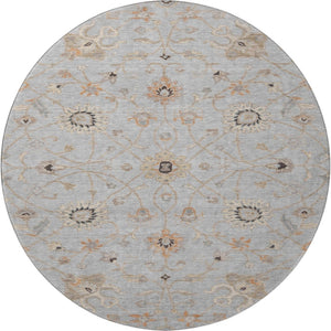 HomeRoots 8' Gray Copper and Silver Floral Round Rug - Washable, UV Protected, Stylish for Family Spaces! 686123