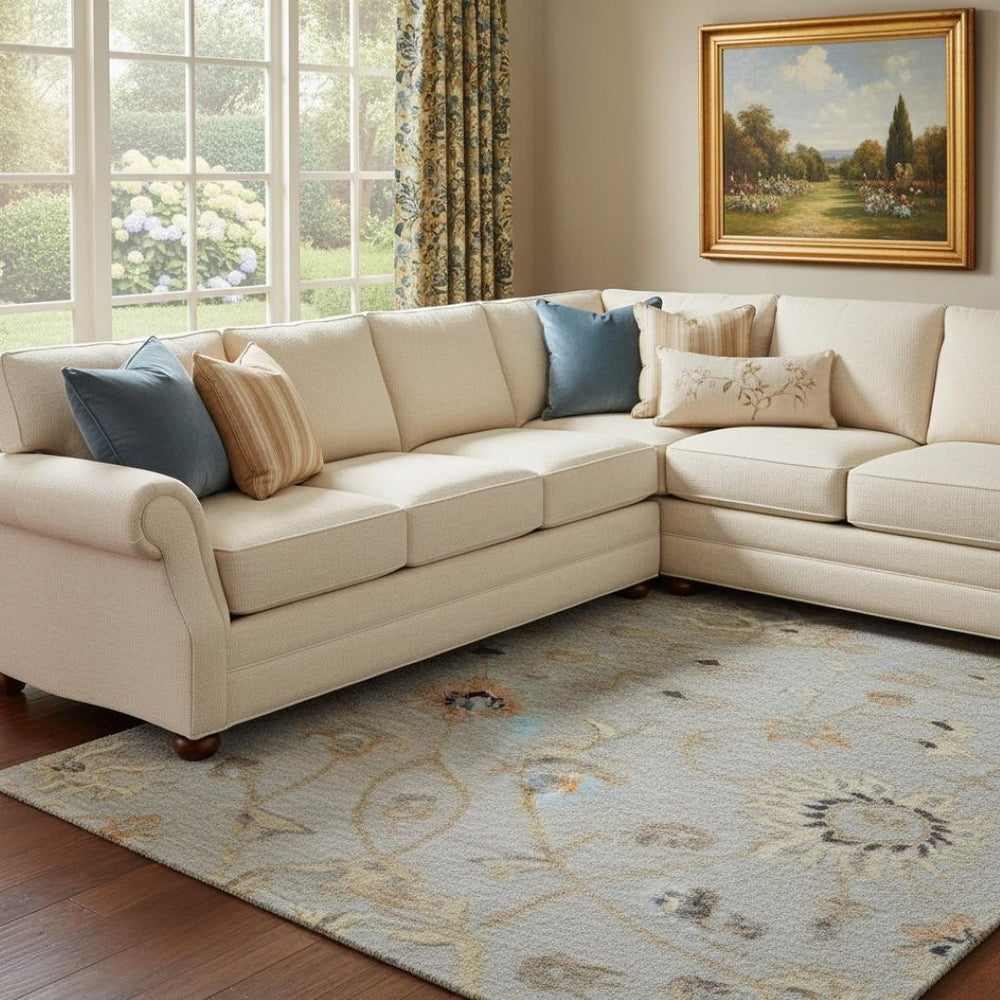 HomeRoots 8' X 10' Elegant Gray Floral Area Rug with Copper & Silver Accents - Washable, UV Protected, Stain-Resistant 686124