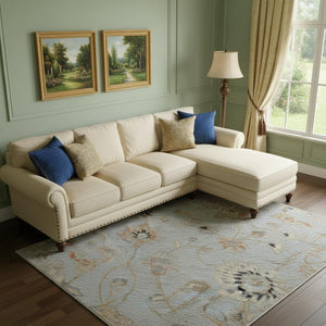 HomeRoots 9' X 12' Floral Washable Area Rug in Gray, Copper & Silver - Durable, UV-Protected & Stylish Design 686125