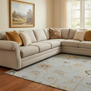 HomeRoots 10' Gray Copper & Silver Floral Washable Area Rug - UV Protection, Stain Resistant, Durable Design 686126