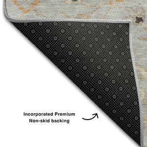 HomeRoots 10' Gray Copper & Silver Floral Washable Area Rug - UV Protection, Stain Resistant, Durable Design 686126