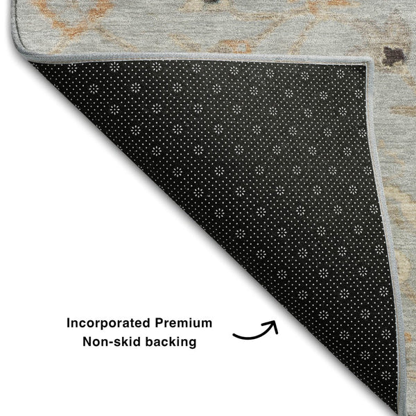 HomeRoots 10' Gray Copper & Silver Floral Washable Area Rug - UV Protection, Stain Resistant, Durable Design 686126