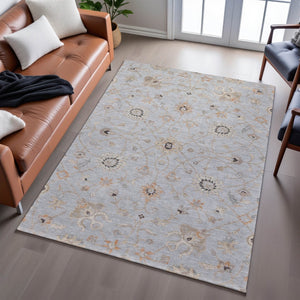 HomeRoots 10' Gray Copper & Silver Floral Washable Area Rug - UV Protection, Stain Resistant, Durable Design 686126
