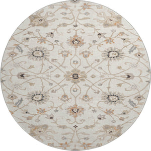 HomeRoots 8' Elegant Ivory Copper & Gray Floral Washable Round Rug - Durable, UV-Protected for All Spaces! 686129