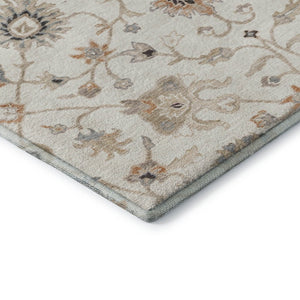 HomeRoots 8' Elegant Ivory Copper & Gray Floral Washable Round Rug - Durable, UV-Protected for All Spaces! 686129