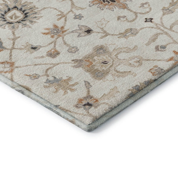 HomeRoots 8' Elegant Ivory Copper & Gray Floral Washable Round Rug - Durable, UV-Protected for All Spaces! 686129