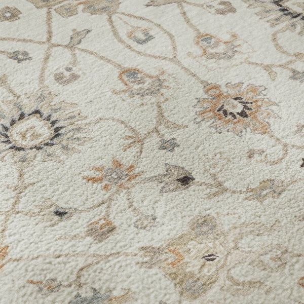 HomeRoots 8' Elegant Ivory Copper & Gray Floral Washable Round Rug - Durable, UV-Protected for All Spaces! 686129