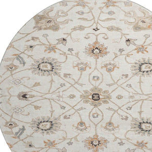 HomeRoots 8' Elegant Ivory Copper & Gray Floral Washable Round Rug - Durable, UV-Protected for All Spaces! 686129