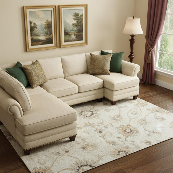 HomeRoots 9' X 12' Ivory Floral Area Rug with Copper and Gray Design - Washable, UV Protected, Stain Resistant 686131