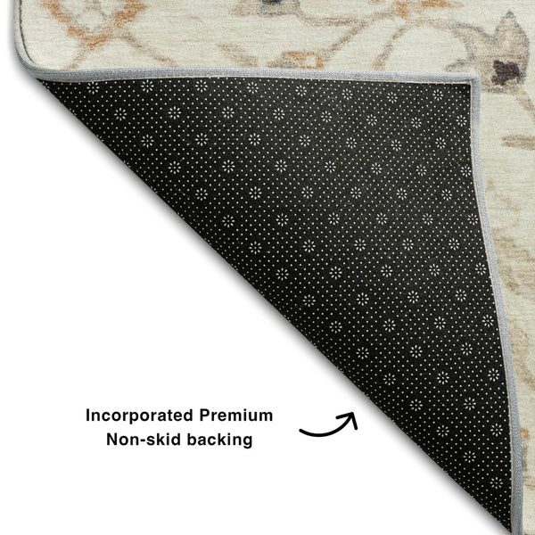 HomeRoots 10' X 14' Elegant Ivory, Copper & Gray Floral Area Rug with UV Protection - Washable & Stain Resistant! 686132