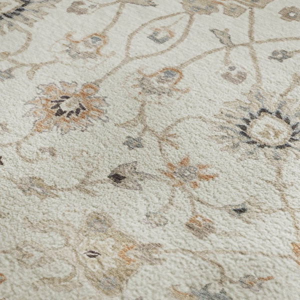 HomeRoots 10' X 14' Elegant Ivory, Copper & Gray Floral Area Rug with UV Protection - Washable & Stain Resistant! 686132
