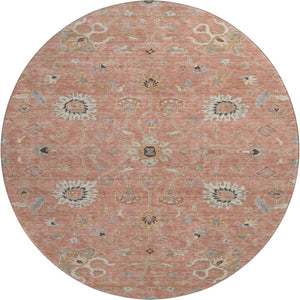 HomeRoots 8' Pink Denim Floral Round Rug – Washable, UV-Protected, Stain-Resistant, Perfect for Homes with Kids! 686135