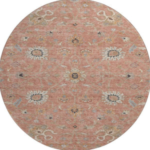HomeRoots 8' Pink Denim Floral Round Rug – Washable, UV-Protected, Stain-Resistant, Perfect for Homes with Kids! 686135