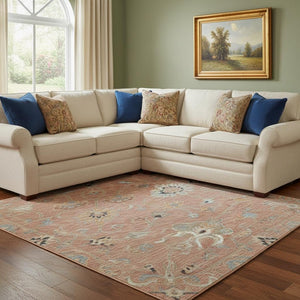 HomeRoots 10' X 14' Washable Floral Area Rug in Pink Denim, Blue & Silver - UV Protected, Stain-Resistant Comfort 686138