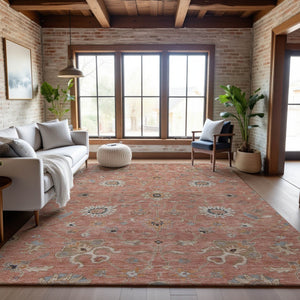 HomeRoots 10' X 14' Washable Floral Area Rug in Pink Denim, Blue & Silver - UV Protected, Stain-Resistant Comfort 686138