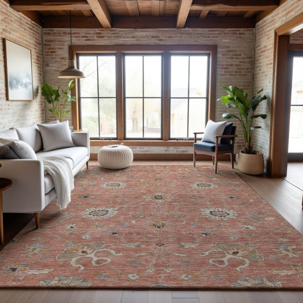HomeRoots 10' X 14' Washable Floral Area Rug in Pink Denim, Blue & Silver - UV Protected, Stain-Resistant Comfort 686138