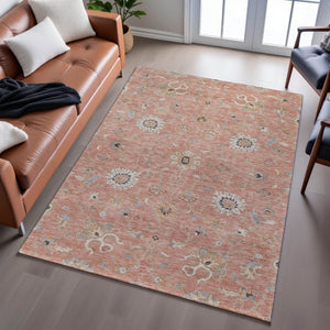 HomeRoots 10' X 14' Washable Floral Area Rug in Pink Denim, Blue & Silver - UV Protected, Stain-Resistant Comfort 686138