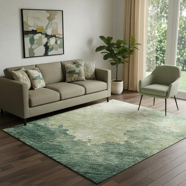 HomeRoots 5' X 8' Abstract Green and Beige Washable Area Rug with UV Protection for Modern Homes & Families 686140