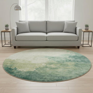 HomeRoots 8' Oversized Green & Beige Abstract Washable Round Rug with UV Protection for Stylish Living Spaces 686141